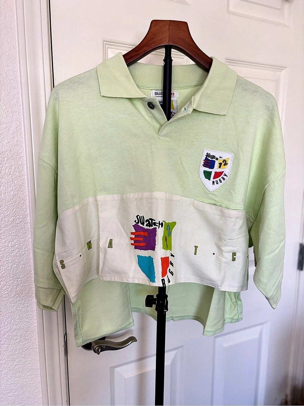 Swatch Rugby Color Block Polo in Green & White Size Medium